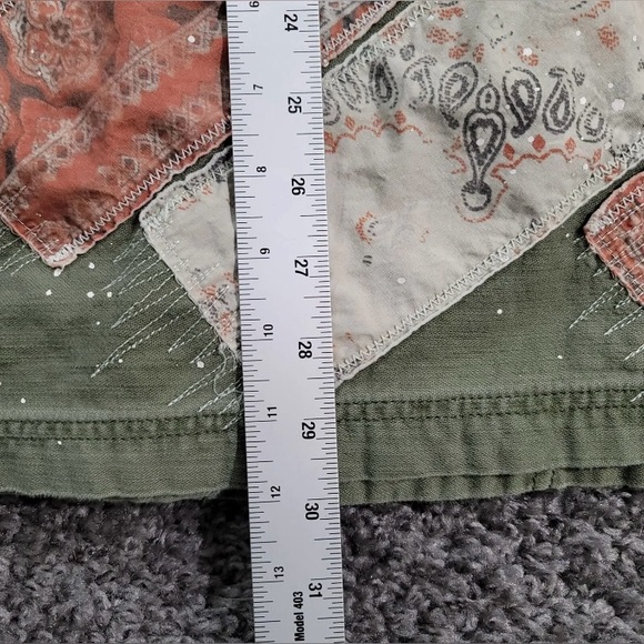 FREE PEOPLE Sz S SPRUCE MILITARY SHIRT JACKET AMERICAN FLAG ARMY GREEN Was $228 - Picture 10 of 17